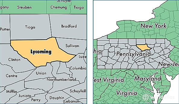 location of Lycoming county on a map