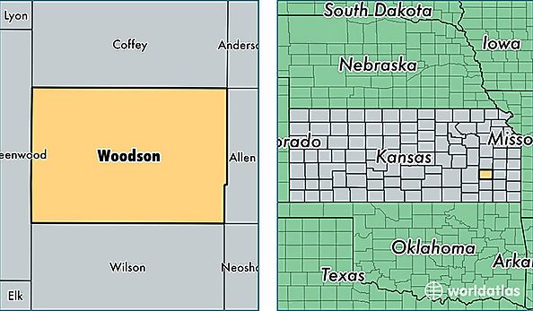 location of Woodson county on a map