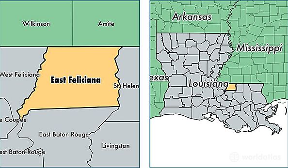 location of East Feliciana county on a map