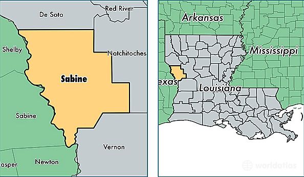 location of Sabine county on a map