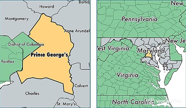 location of Prince Georges county on a map