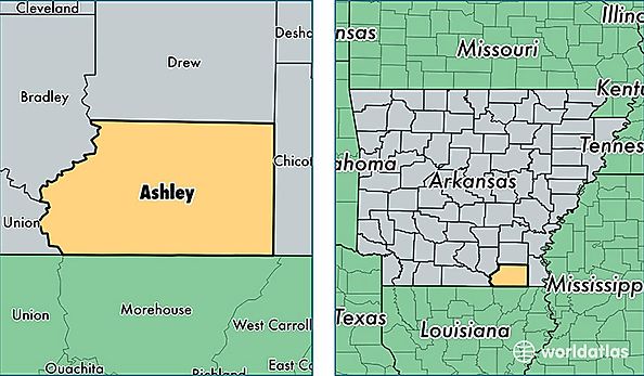 location of Ashley county on a map