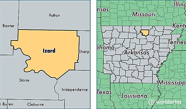 location of Izard county on a map