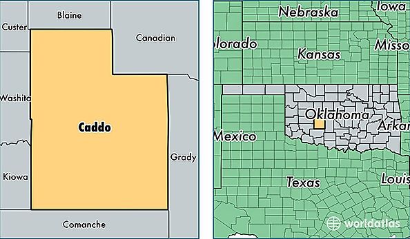 location of Caddo county on a map