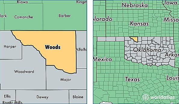 location of Woods county on a map