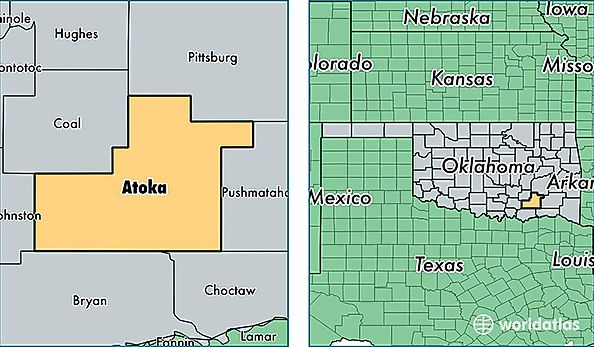 location of Atoka county on a map