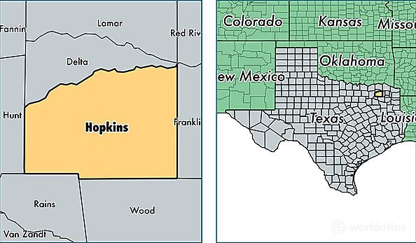 location of Hopkins county on a map