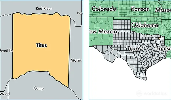 location of Titus county on a map
