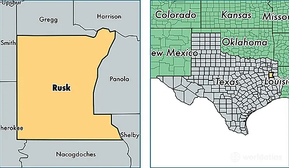location of Rusk county on a map