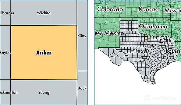 location of Archer county on a map