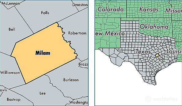 location of Milam county on a map