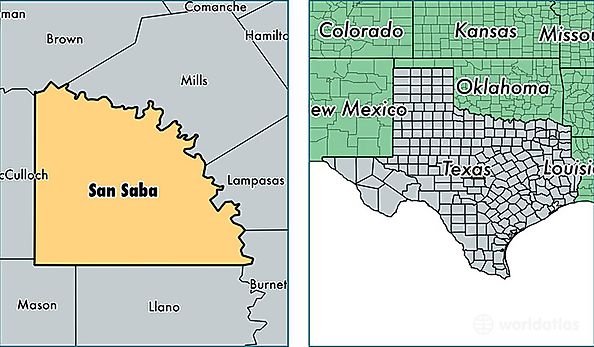 location of San Saba county on a map