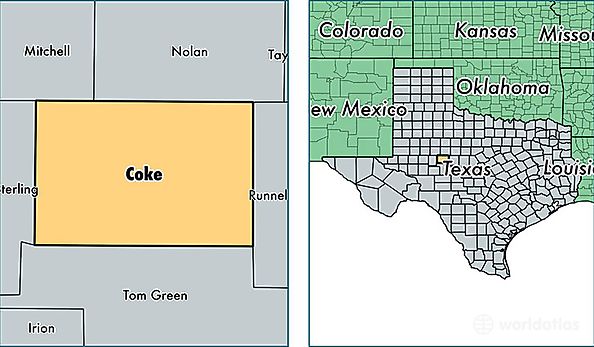 location of Coke county on a map