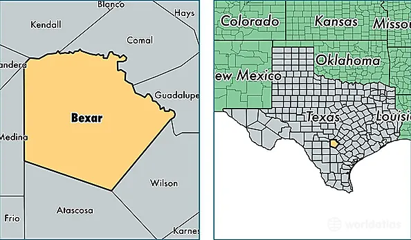 location of Bexar county on a map