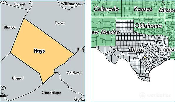 location of Hays county on a map