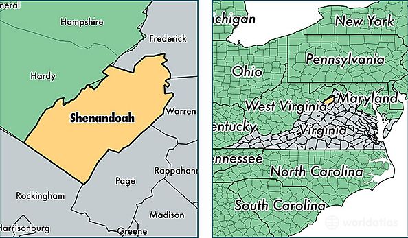 location of Shenandoah county on a map