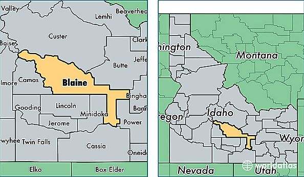 location of Blaine county on a map