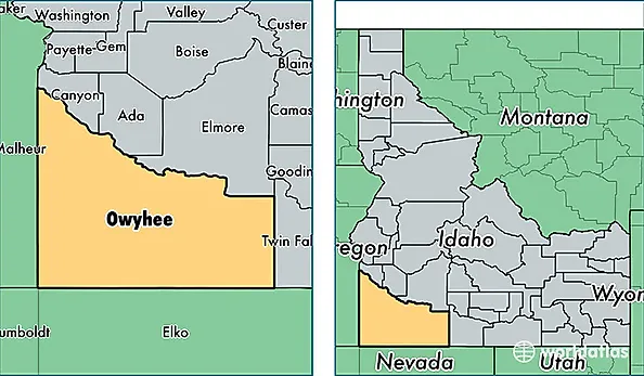 location of Owyhee county on a map