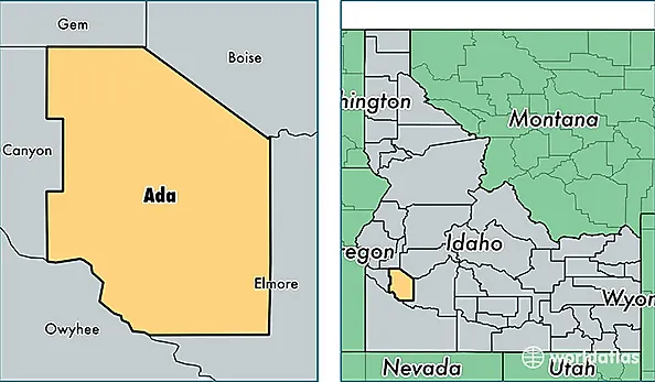 location of Ada county on a map