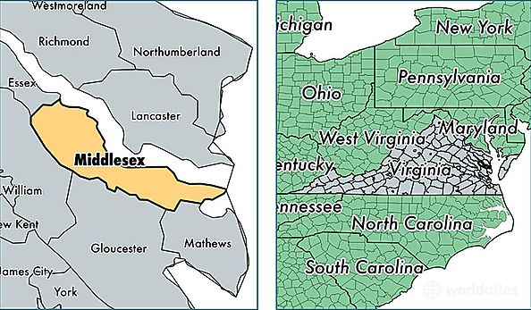 location of Middlesex county on a map