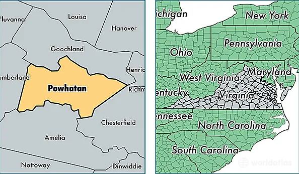 location of Powhatan county on a map