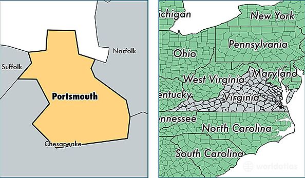 location of Portsmouth City county on a map