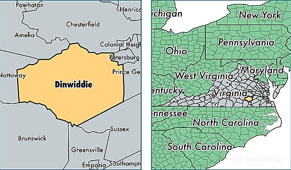 location of Dinwiddie county on a map