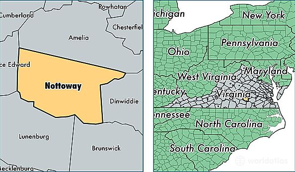 location of Nottoway county on a map