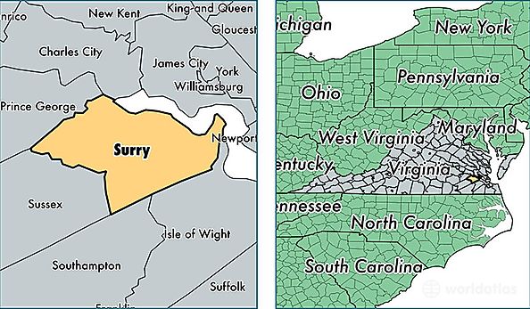 location of Surry county on a map