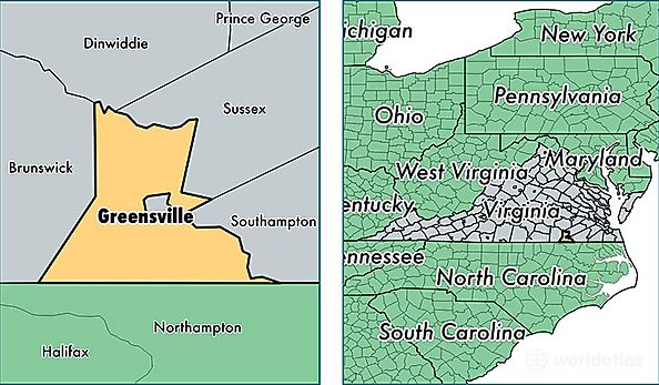 location of Greensville county on a map