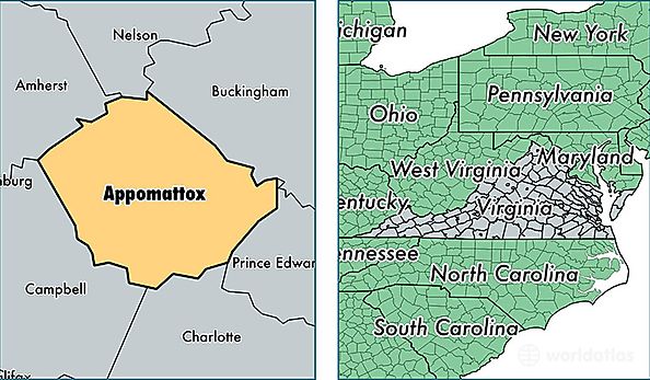 location of Appomattox county on a map