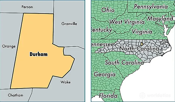 location of Durham county on a map