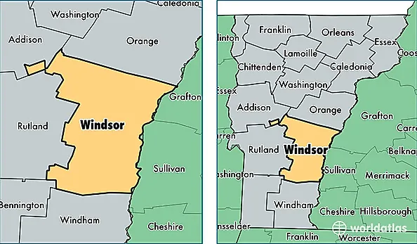 location of Windsor county on a map