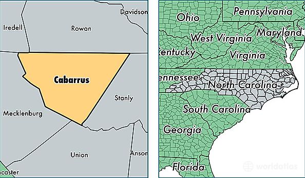 location of Cabarrus county on a map
