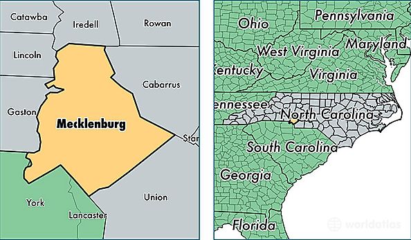 location of Mecklenburg county on a map