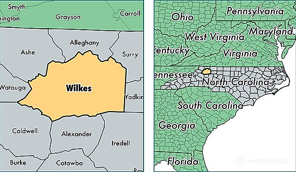 location of Wilkes county on a map
