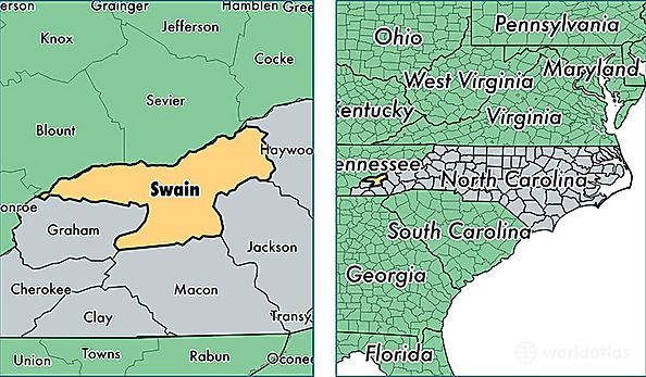location of Swain county on a map