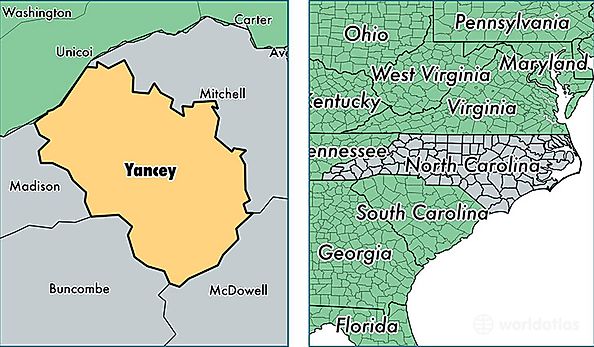 location of Yancey county on a map