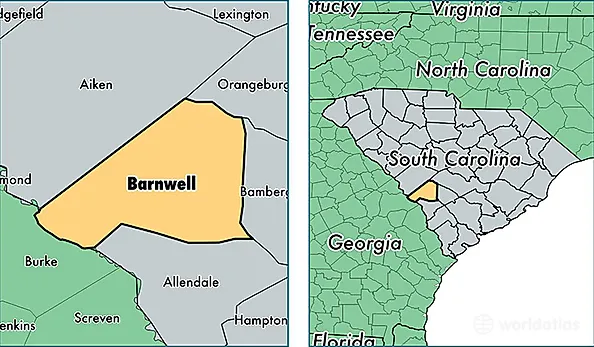 location of Barnwell county on a map