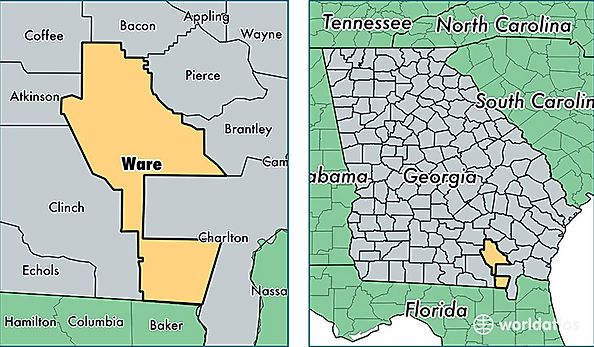 location of Ware county on a map