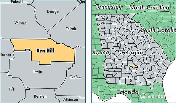 location of Ben Hill county on a map