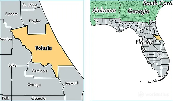 location of Volusia county on a map