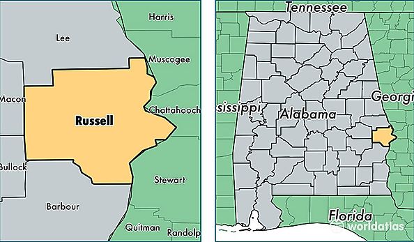location of Russell county on a map