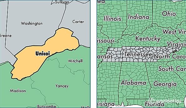 location of Unicoi county on a map