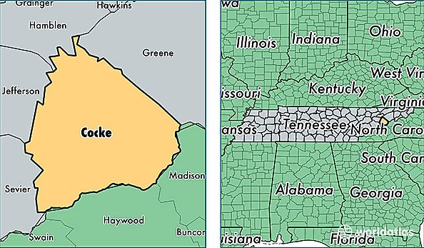 location of Cocke county on a map