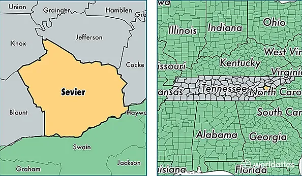 location of Sevier county on a map