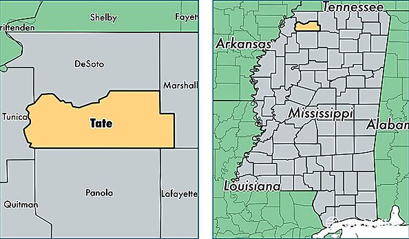 location of Tate county on a map