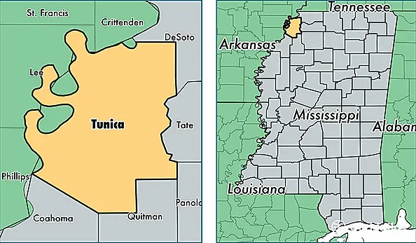 location of Tunica county on a map