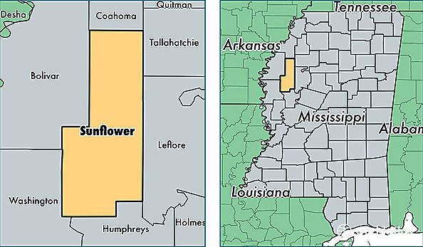 location of Sunflower county on a map