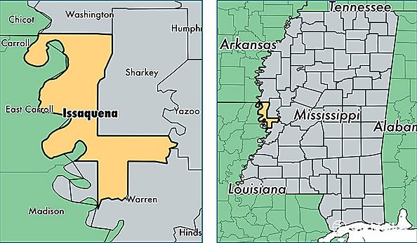 location of Issaquena county on a map